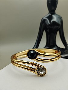 Bracelete strass preto e transparente