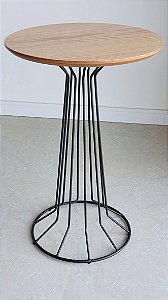 Mesa Lateral Alta SINGAPURA 40 x 59 cm Preta Lâmina Madeira Cinamomo Natural