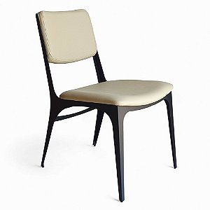 2 Cadeiras de Jantar de Aço Confortável Design Industrial IRIDIUM Pretas e Couro Sherwood Ivory