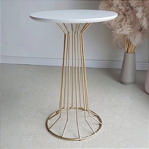 Mesa Lateral Alta Redonda 40 x 59 cm SINGAPURA Dourada e Branco Laqueado