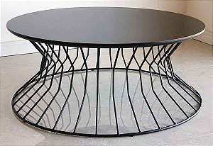 Mesa de Centro Preta Redonda 70 cm SINGAPURA Preto Laqueado Design Assinado