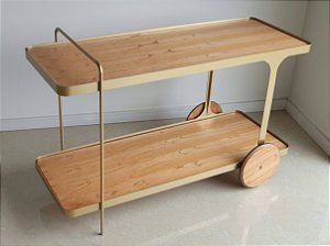 Carrinho Bar Madeira e Dourado 120 cm IRIDIUM Cinamomo Natural Design Moderno