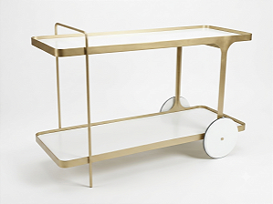 Carrinho Bar e de Chá 120 cm IRIDIUM Dourado Fosco e Branco Laqueado