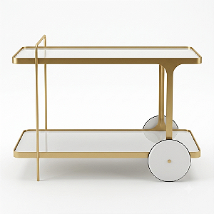 Carrinho de Chá Bar IRIDIUM Dourado Fosco e Branco Off-White Laqueado 120 cm Com Vidros