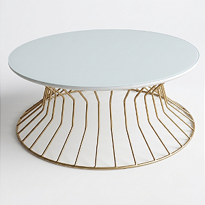 Mesa de Centro Redonda SINGAPURA Dourada Vidro Branco 70 cm Design Assinado