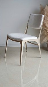 Cadeira de Jantar IRIDIUM Aço Prata Champagne e Tecido Bouclé Branco Design Moderno
