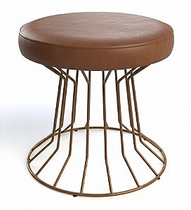 Pufe Estofado SINGAPURA Redondo 40 cm Cobre e Couro La Paz Pinhão Design