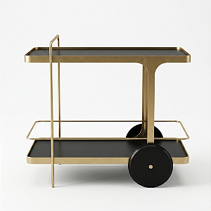 Carrinho Bar 90 cm IRIDIUM Dourado Fosco e Preto Laqueado com Anteparo para Garrafas