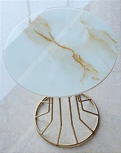 Mesa de Cabeceira 40 x 70 cm SINGAPURA Dourada Vidro Mármore Calacata Bege