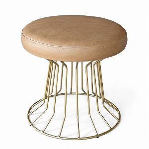 Pufe Estofado Redondo SINGAPURA Dourado e Couro Legítimo La Paz Camel (41 cm)