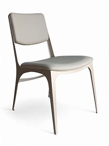 Kit 2 Cadeiras de Jantar IRIDIUM Couro Legítimo Pérola Aço Champagne Design Fabiano Adam