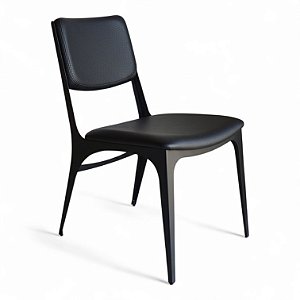 Cadeira de Jantar IRIDIUM Aço Preto Fosco e Couro Legítimo Preto Fabiano Adam