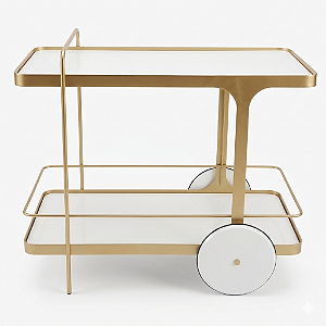 Carrinho de Bar IRIDIUM 90 cm Dourado Fosco e Branco Laqueado Versátil