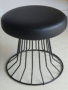 Pufe SINGAPURA All in Black Couro Legítimo Preto Base Aço Preto Fosco Fabiano Adam