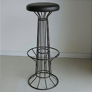 Banqueta Bar Alta SINGAPURA Preto Fosco e Couro Legítimo Sherwood Black Fabiano Adam