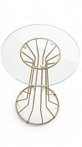 Mesa Lateral Singapura Dourado Fosco 40x58 cm Tampo Vidro Transparente