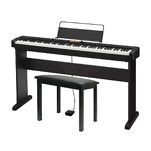 Piano Digital Casio CDP-S360 Preto - 88 Teclas + Estante CS-46 + Banqueta