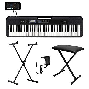 Kit Teclado Musical CASIOTONE CT-S300 Preto APP Chordana Play + Suporte X + Banqueta X