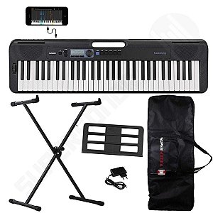 Kit Teclado Musical CASIOTONE CT-S300 Preto APP Chordana Play + Suporte X + Capa