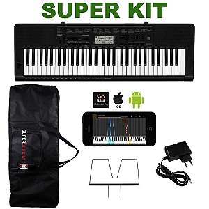 Kit Teclado Musical CASIO CTK3500 USB/MIDI Aplicativo Chordana + Capa + Fonte + Suporte Partitura