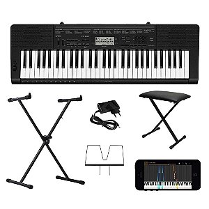 Kit Teclado Musical CASIO CTK3500 MIDI/USB Aplicativo Chordana + Suporte X + Banqueta + Fonte