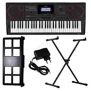 Kit Teclado Musical CT X5000 Preto CASIO 61 Teclas MIDI/USB + Suporte X + Fonte + Suporte de Partituras