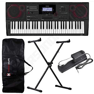 Kit Teclado Musical CT X5000 Preto CASIO 61 Teclas MIDI/USB + Suporte X + Capa + Pedal + Fonte