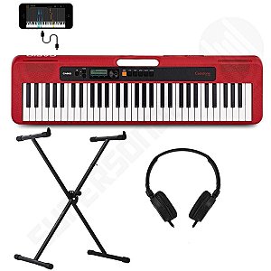 Kit Teclado Musical CASIOTONE CT-S200 CASIO Vermelho Aplicativo Chordana Play + Fone + Suporte X