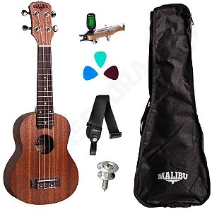 Kit Completo Ukulele Malibu Acústico Concert Sapele 23-S