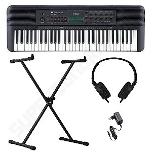 Kit Teclado Musical YAMAHA PSR E273 Preto 61 Teclas + Suporte X + Fone de Ouvido + Fonte + Estante de Partituras