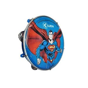 Pandeiro Infantil 8" Superman Luen Linha Especial Warner Bros / Dc + Chave de Afinação