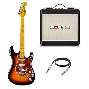 Kit Guitarra Tagima Stratocaster TG-530 Woodstock Sunburst + Cubo Amplificador Borne F60 15W + Cabo