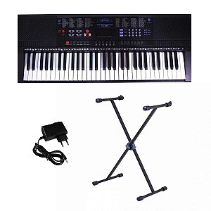 Kit Teclado Musical Estudante Spring Tc 261 61 Teclas + Suporte Em X + Fonte + Suporte Partituras