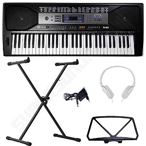 Kit Teclado Musical Spring TC 361 61 Teclas Sensitivas + Suporte X + Fone de Ouvido