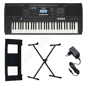 Kit Teclado Musical Arranjador Yamaha PSRE473 + Suporte X