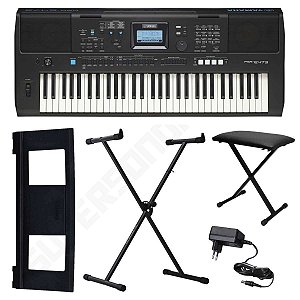 Kit Teclado Arranjador Yamaha PSRE473 Suporte X, Banqueta X