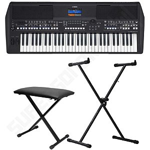 Kit Teclado Musical Yamaha PSR-SX600 + Suporte X + Banqueta X