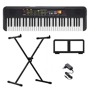 Kit Teclado Yamaha PSR-F52 Preto 61 Teclas + Suporte X