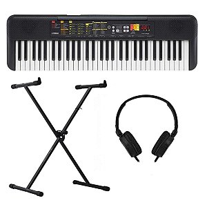 Kit Teclado Yamaha PSR-F52 Preto 61 Teclas + Suporte X + Fone de Ouvido