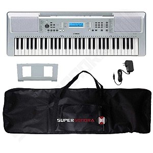 Kit Teclado Musical Arranjador YPT 370 Yamaha Prata 61 Teclas + Capa