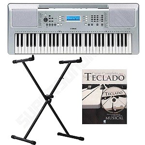 Kit Teclado Musical Arranjador YPT 370 Yamaha + Método + Suporte em X