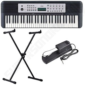 Kit Teclado Musical Arranjador YPT 270 Yamaha 61 Teclas + Suporte em X + Pedal Sustain