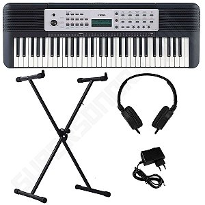 Kit Teclado Musical Arranjador YPT 270 Yamaha 61 Teclas + Suporte em X + Fone de Ouvido