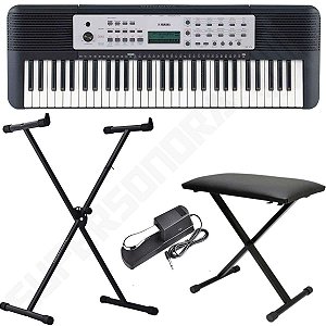 Kit Teclado Musical Arranjador YPT 270 Yamaha 61 Teclas + Suporte X + Pedal Sustain + Banqueta X