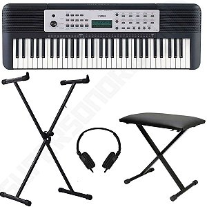 Kit Teclado Musical Arranjador YPT 270 Yamaha 61 Teclas + Suporte em X + Banqueta em X + Fone de Ouvido