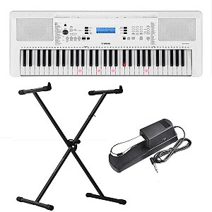 Kit Teclado Yamaha EZ-300 Branco - 61 Teclas Iluminadas + Suporte X + Pedal Sustain