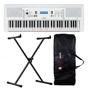 Kit Teclado Yamaha EZ-300 Branco - 61 Teclas Iluminadas + Suporte X + Capa