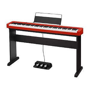 Piano Digital Casio CDP-S160 Vermelho + Estante CS-46 + Pedal Triplo Casio SP-34