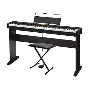 Piano Digital Casio CDP-S360 Preto - 88 Teclas + Estante CS-46 + Banqueta em X