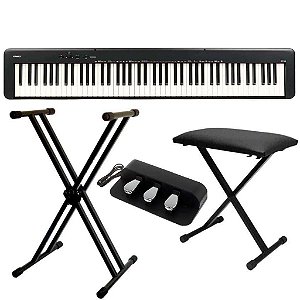 Piano Digital Casio CDP-S160 Preto + Suporte Duplo + Banqueta + Pedal SP-34